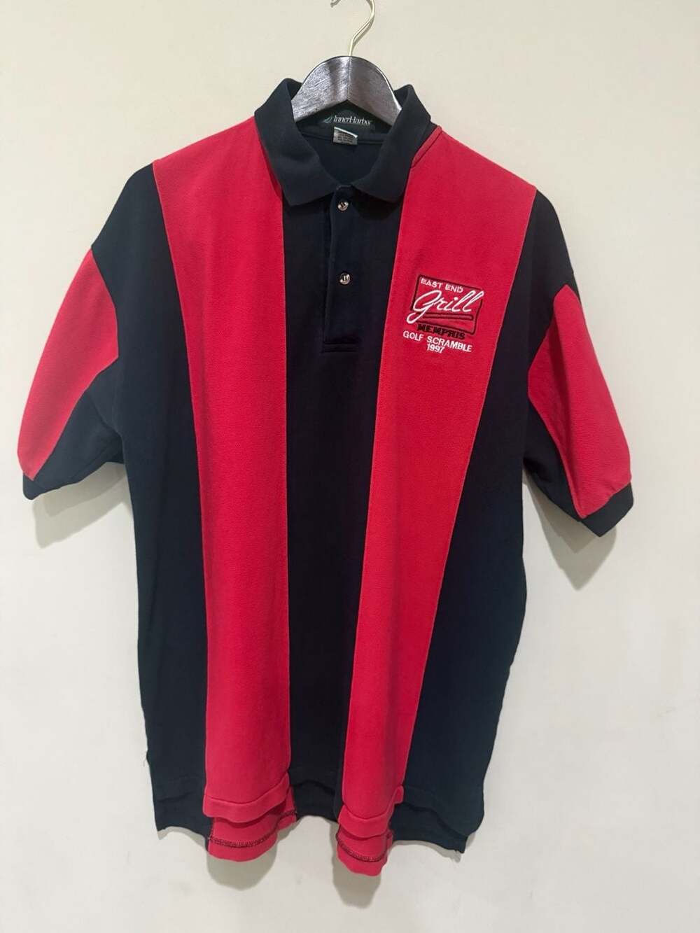 Vtg Inner Harbor East End Grill Memphis Golf Scramble ‘97 Polo Shirt Red/Black